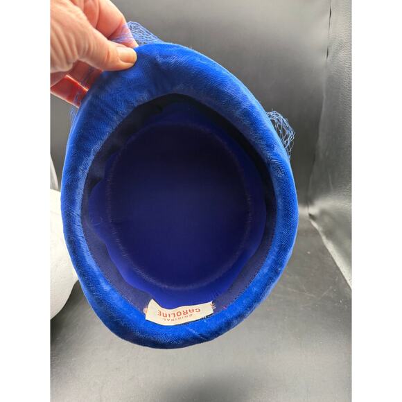 Original Caroline Vintage Hat Blue Velour with small Veil 1960's Pork Pie Style - Picture 4 of 5